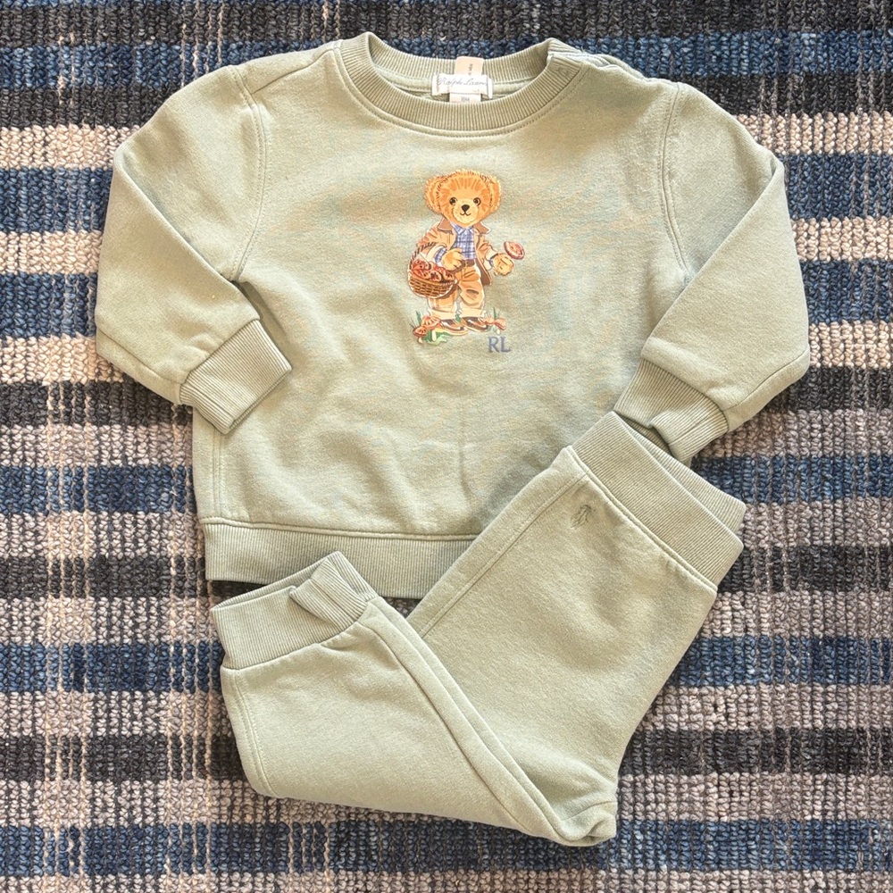 Ralph Lauren Polo Bear Fleece Sweatshirt & Pant Set 18 Months